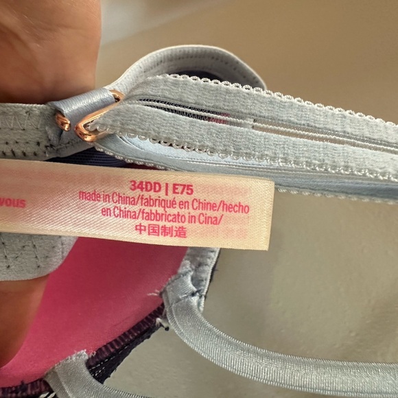 🚫sold🚫Date Push Up Bra 34DD Navy Lace Bralette with Light Blue Straps - Picture 6 of 6